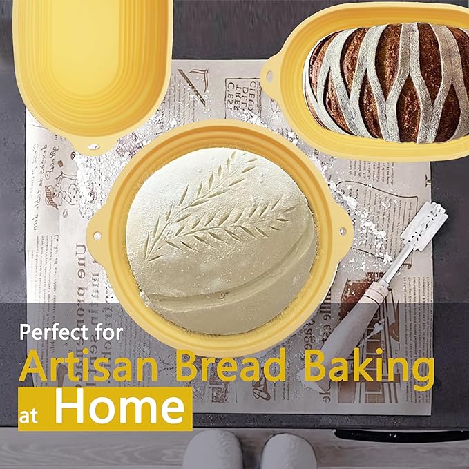 Silicone Proofing Basket Set Round & Oval - D'ita Collapsible Bread Banneton with Tools (Non-Stick