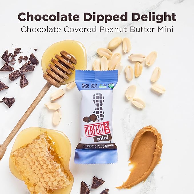 Perfect Bar Mini, Chocolate Covered Peanut Butter Protein Bar, Protein Snack, Snack Bar, Organic