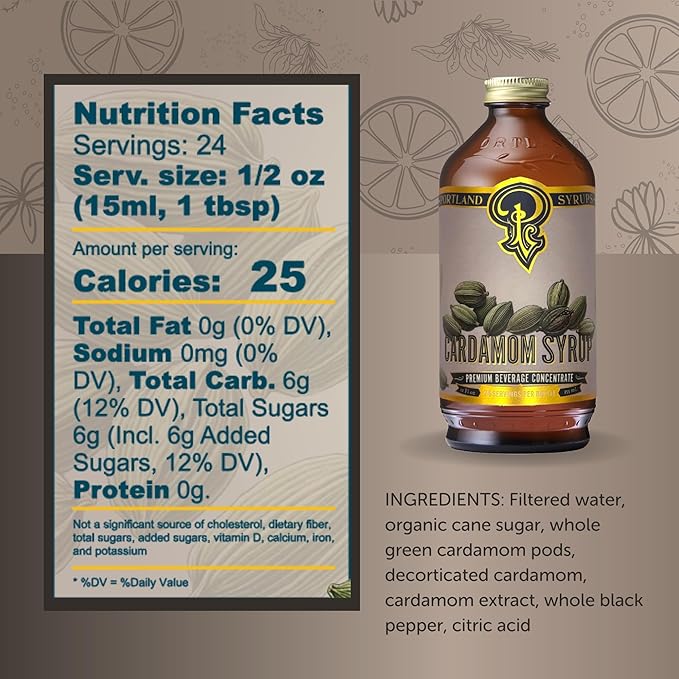 Portland Syrups Cardamom Syrup – Flavoring for Coffee, Lattes, Cold Brew, Macchiatos, Cocktails, &