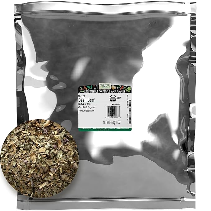 Frontier Co-op Sweet Basil Leaf, 1-Pound Bulk, Popular on Pizza & DIY Body Care As An Essential