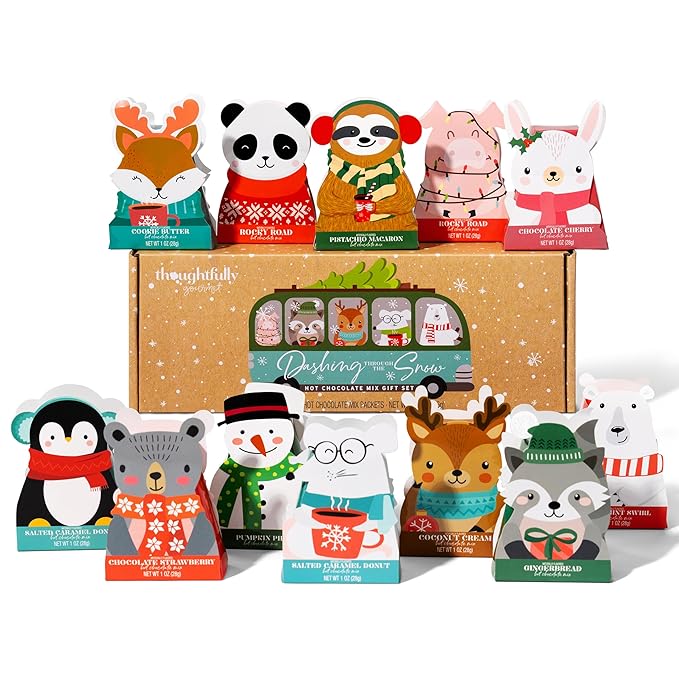 Thoughtfully Gourmet, Hot Chocolate Gift Set in Holiday Character Packaging, Flavors Include Rocky