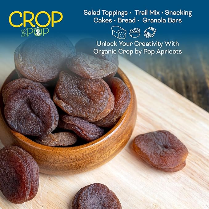 CROP BY POP - Organic Sun Dried Apricots, No Sugar Added, Unsulphured (16oz, 1 LB) Bulk Dry Fruits