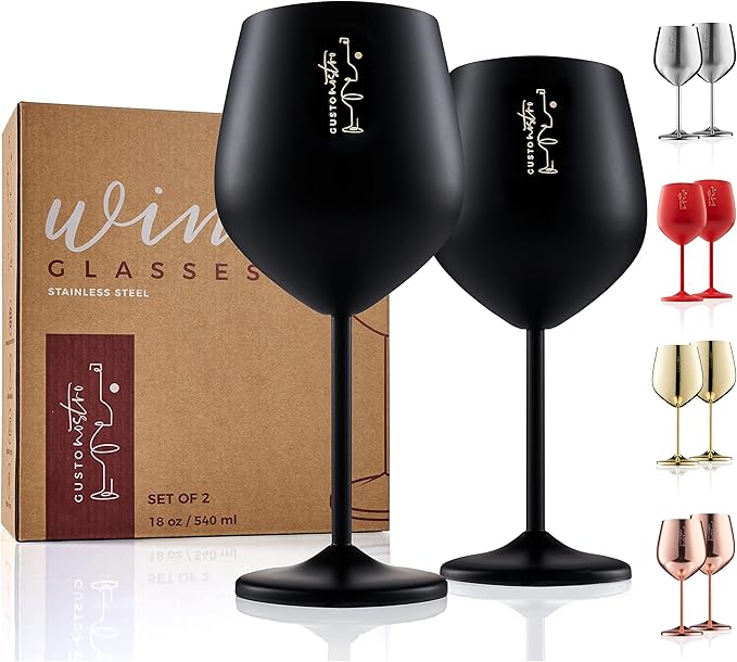 Gusto Nostro Stainless Steel Wine Glass - 18 oz - Unbreakable Black Wine Glasses for Travel