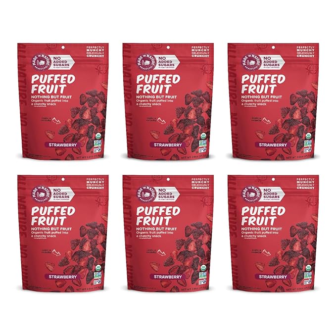 Made In Nature Organic Puffed Fruit, Strawberry, 0.9 Ounce Bag (Pack of 6) - Vegan Snack, Non-GMO