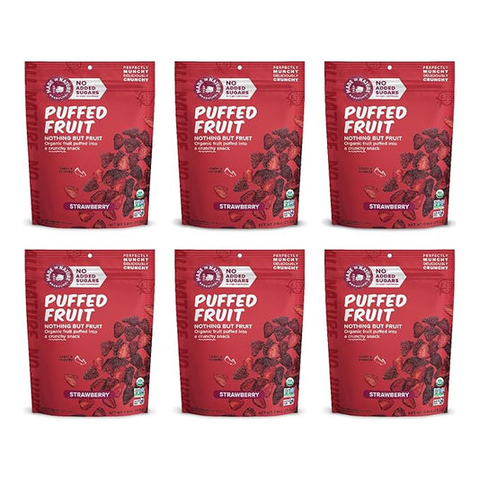 Made In Nature Organic Puffed Fruit, Strawberry, 0.9 Ounce Bag (Pack of 6) - Vegan Snack, Non-GMO
