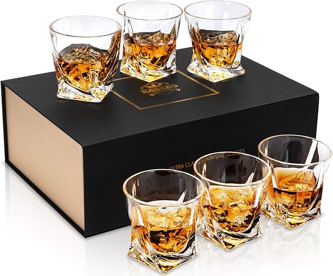 KANARS Crystal Whiskey Glass - Set of 6 Rocks Glasses 10 Oz in Luxury Box - Lowball Bar Tumblers