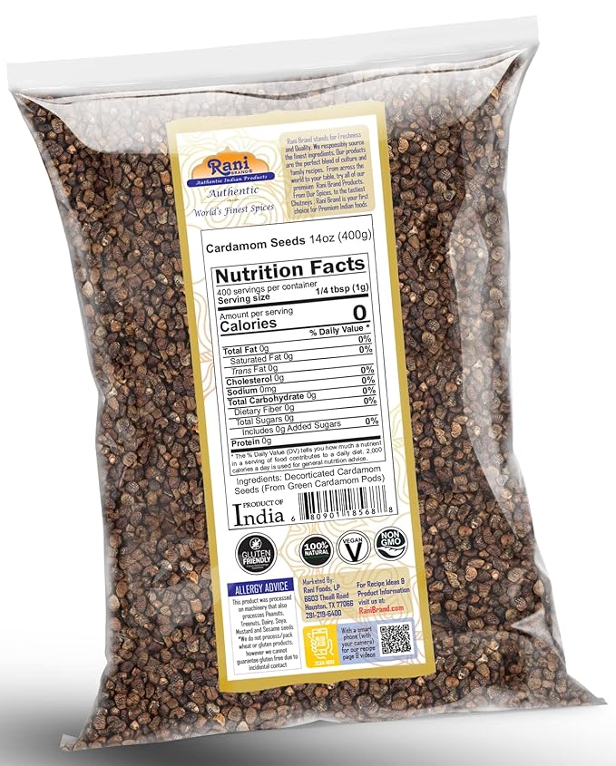 Rani Cardamom (Elachi) Decorticated Seeds Indian Spice 14oz (400g) ~ All Natural | Vegan | Gluten