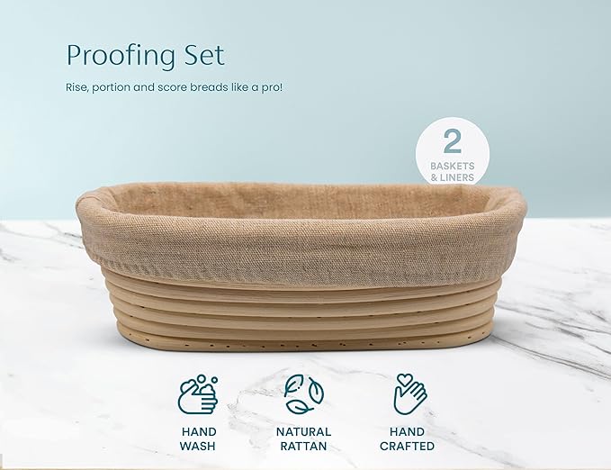 Kook Banneton Bread Proofing Set, Artisan Sourdough Bread Making Kit, 9.8 Inch Rattan Baskets and