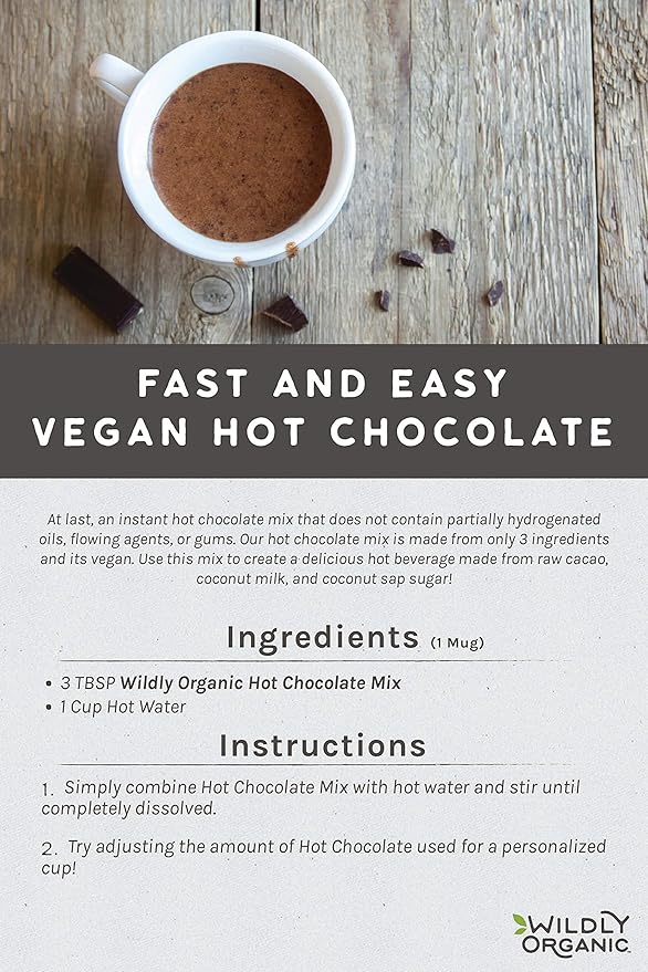 Wildly Organic Hot Chocolate Mix - 16 Oz, 1 lb Bag - Organic, Vegan, Raw Cacao, Fair Trade