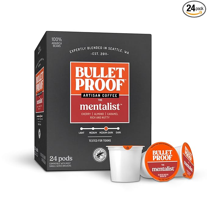 Bulletproof The Mentalist Medium-Dark Roast Single-Serve Pods, 24 Count, Clean Coffee Tested for