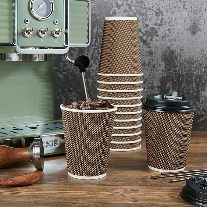 LITOPAK 80 Pack 12 oz Paper Coffee Cups, Insulated Ripple Wall Hot Coffee Cups with Lid and Straws