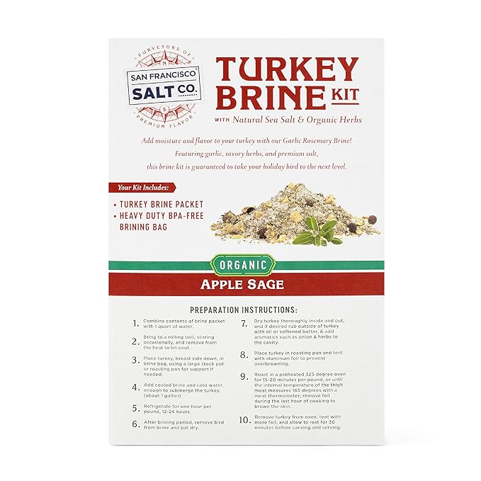 Organic Turkey Brine Kit - 13 oz. Apple Sage Brine with BPA-Free Brine Bag for Whole, Smoked