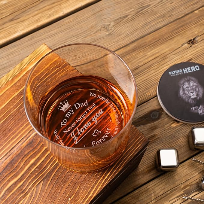 To My Dad - Personalized Whiskey Rocks Glass Father's Day Gift For Husband, Chrismas Birthday Gifts