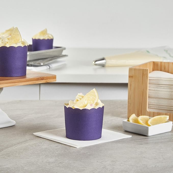Panificio 6 Ounce Cupcake Wrappers, 200 Scalloped Baking Cups - Oven-Ready, Greaseproof, Purple