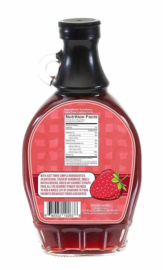 Green Jay Gourmet Strawberry Syrup - 3 Ingredient Premium Breakfast Syrup w/Fresh Strawberries