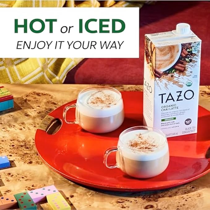 TAZO Organic Chai Latte Concentrate, Hot or Iced Black Tea, Easy-to-Serve, Everyday Lattes and