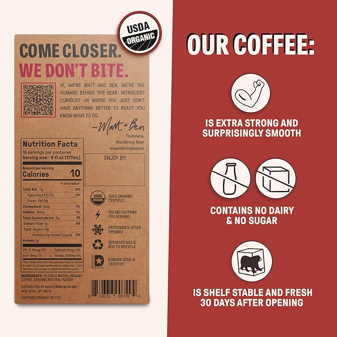 Wandering Bear Organic Mocha Cold Brew Coffee On Tap, 96 fl oz - Extra Strong, Bold, Smooth
