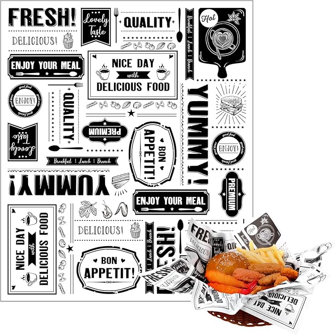 Seajan 13x15.8 Inch Newsprint Wax Paper Sheets Newspaper Theme Food Basket Liners Grease Resistant