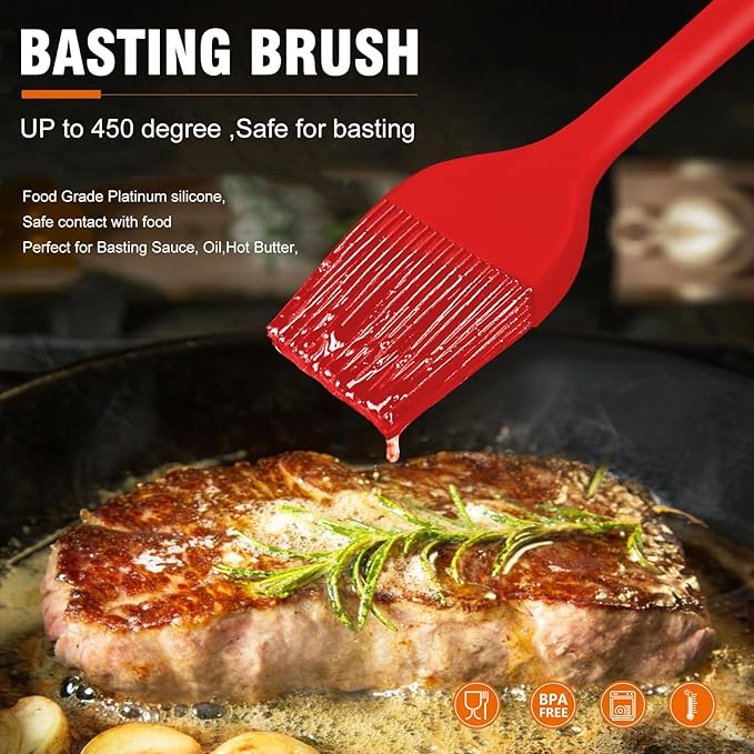 Walfos Silicone Basting Pastry Brush, Heat Resistant Pastry Brush Set, Strong Steel Core and