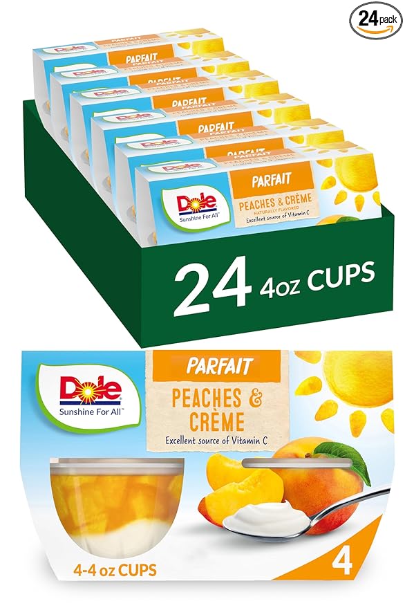 Dole Fruit Bowls Low Fat Peaches & Creme Parfait Snacks, 4.3oz 24 Total Cups, Gluten & Dairy Free