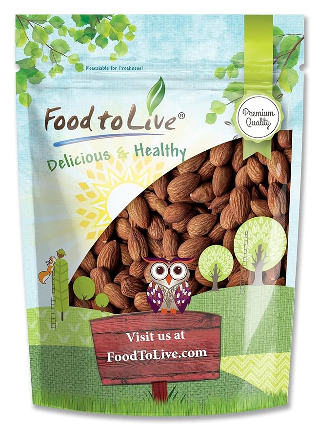 Food to Live Dry Roasted California Almonds with Himalayan Salt, 8 Ounces Oven Roasted, Lightly