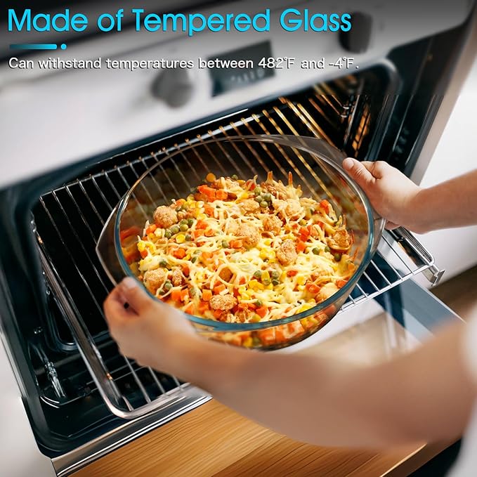 NUTRIUPS 3QT Round Glass Casserole Dish with Lid, Tempered Glass, 10inch Large Glass Microwave
