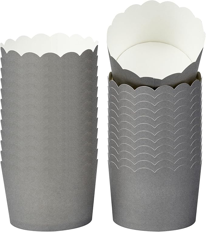 Panificio 10 Ounce Cupcake Wrappers, 200 Scalloped Baking Cups - Oven-Ready, Greaseproof, Gray