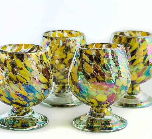 Authentic Mexican Tequila Hand Blown Shot Glasses - Set of 4-2 oz Mini Glass Snifters - Heavy Base