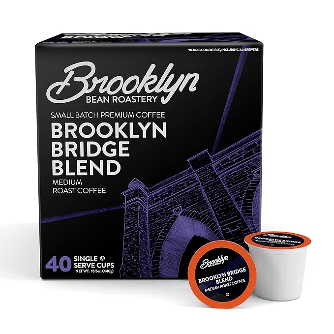 Brooklyn Beans Brooklyn Bridge Blend Gourmet Coffee - Compatible with Keurig 2.0 K Cup Brewers, 40