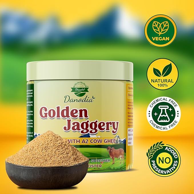 Danodia Foods Golden Jaggery Infused with A2 Cow Ghee ??400g | Made with Sugarcane Juice & Pure A2