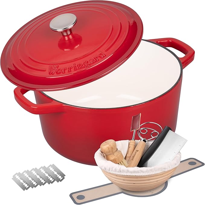 Enameled Cast Iron Dutch Oven Pot with Lid, for Bread Baking, Round Bread Oven- include Sourdough