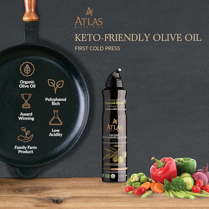Cooking Oil by Atlas, Extra Virgin Olive Oil Spray, Dual Function Spray and Stream, 5.4 fl oz, 6