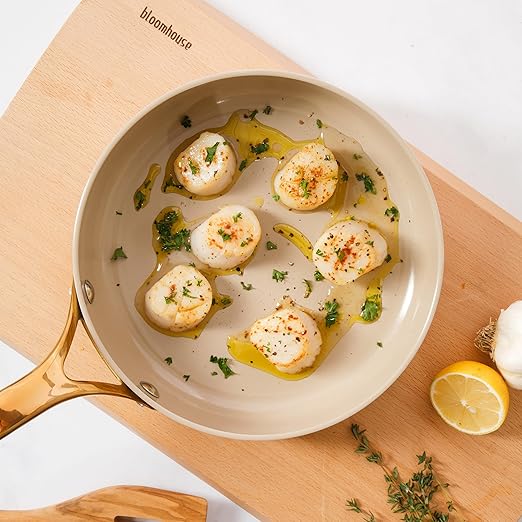 bloomhouse 8 Inch Heavy Duty Aluminum Premium PFA Free Ceramic Nonstick Saute/Deep Frying Pan