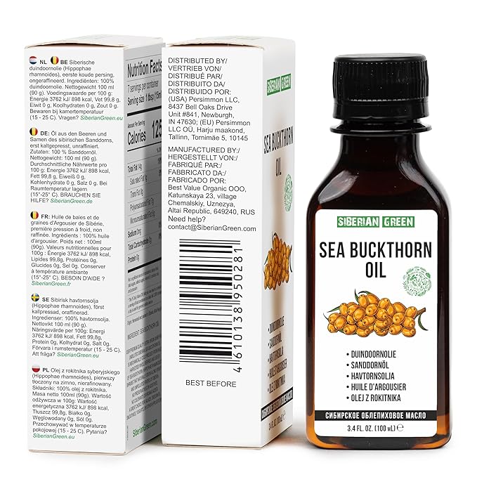 Siberian Sea Buckthorn Oil | 100% Natural Extra Virgin Cold Pressed 100 ml / 3.4 fl oz | Unrefined