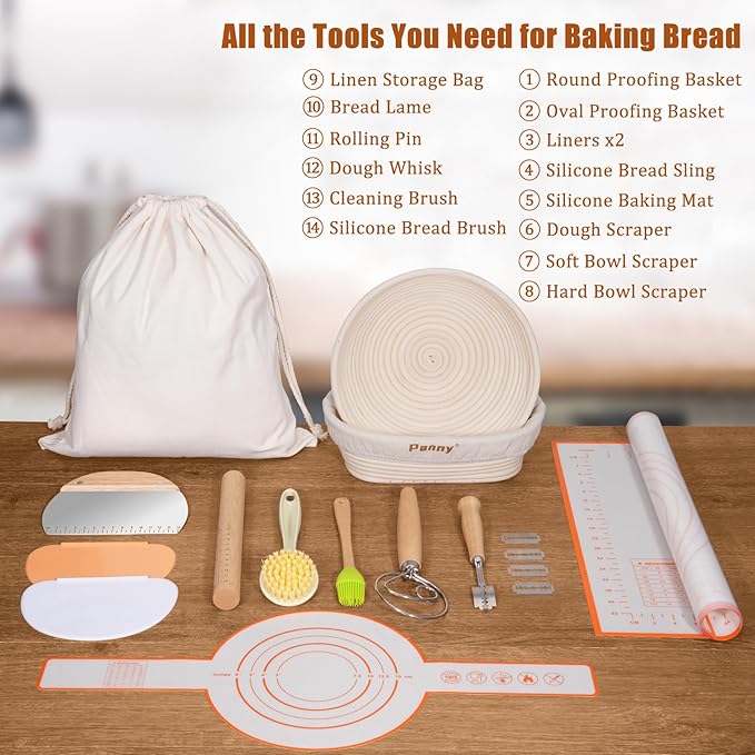 Panny Banneton Basket, Banneton Bread Proofing Basket with Liners, 9" Round & 10" Oval Sourdough