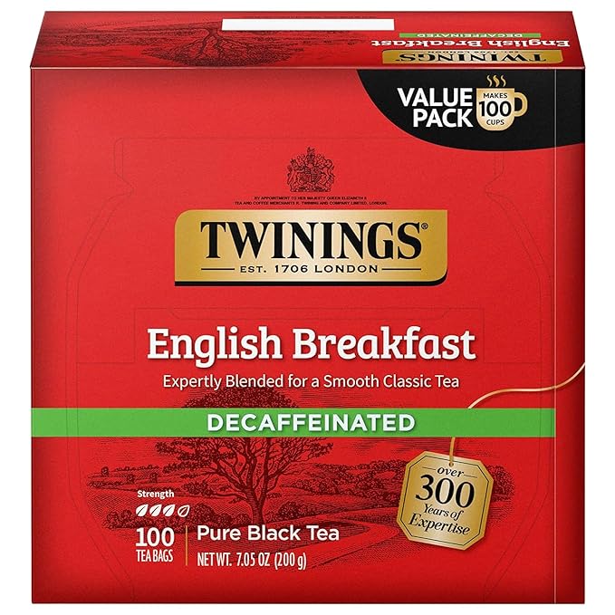 Twinings Decaffeinated English Breakfast Black Tea Individually Wrapped Bags, 100 Count (Pack of