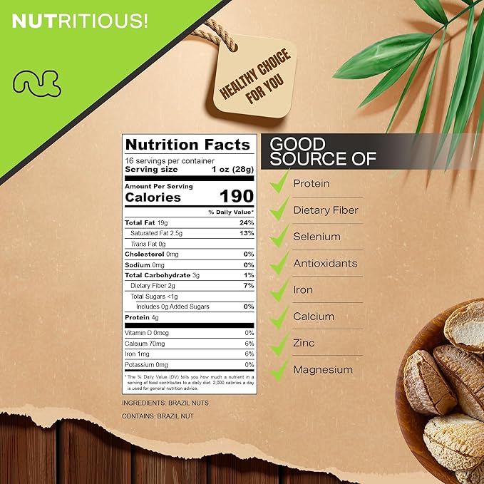 NUT CRAVINGS - Raw Brazil Nuts In Shell - Whole, (16oz - 1 LB) Bulk Nuts Packed Fresh in Resealable