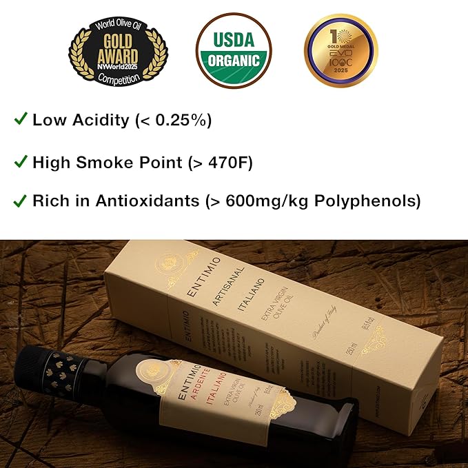 Entimio Ardente +600 mg/kg Polyphenol Rich Organic Extra Virgin Olive Oil, New 2024-2025 Early