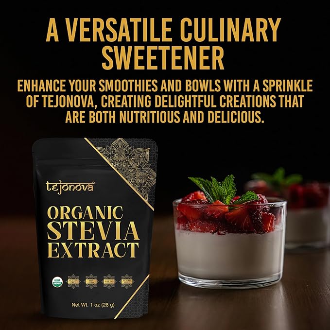 tejonova Organic Stevia Powder, 1oz, Stevia Sweetener, Stevia Organic from Stevia Leaf, Stevia