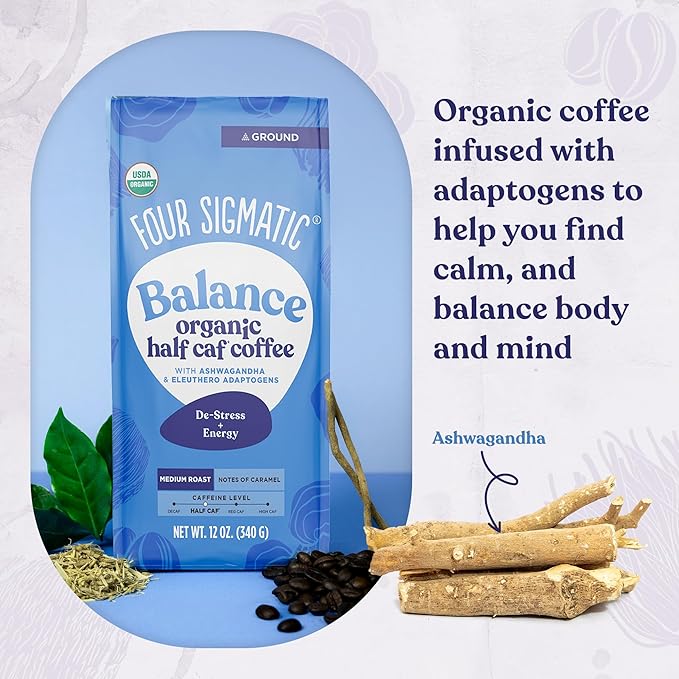 Four Sigmatic Organic Balance Adaptogen Ground Coffee | Medium Roast USDA Organic Coffee with