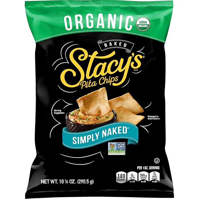 Stacy's Pita Chips, Organic Simply Naked Baked Chips, 10.25 Oz Snack Bag