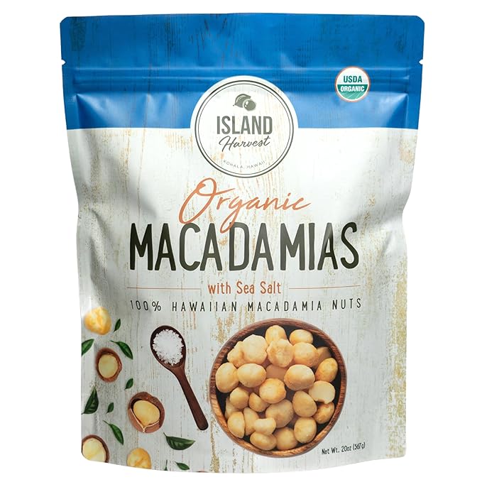 Island Harvest Organic Macadamia Nuts with Sea Salt - 100% Hawaiian Keto Friendly Nuts, All-Natural