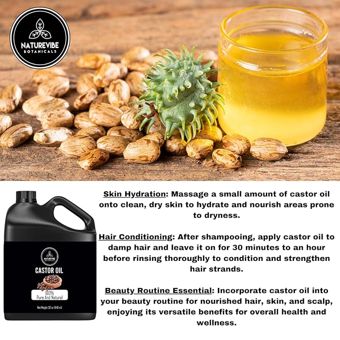 Naturevibe Botanicals Castor Oil 32 Ounces | 100% Pure and Natural | Great for Skin Care and Hair
