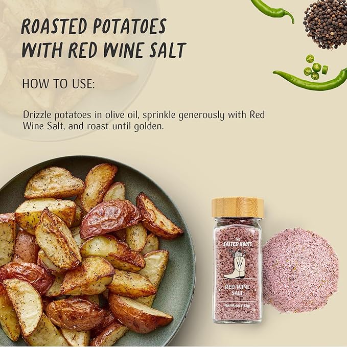 The Salted Roots - Red Wine Salt - Bold & Smoky Seasoning - Infused with Red Wine, Peppercorn