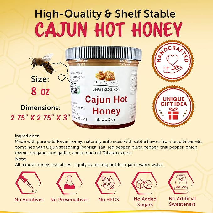 Bee Great Cajun Hot Honey – Sweet & Spicy Honey Infused with Cajun Peppers – Perfect for Pizza