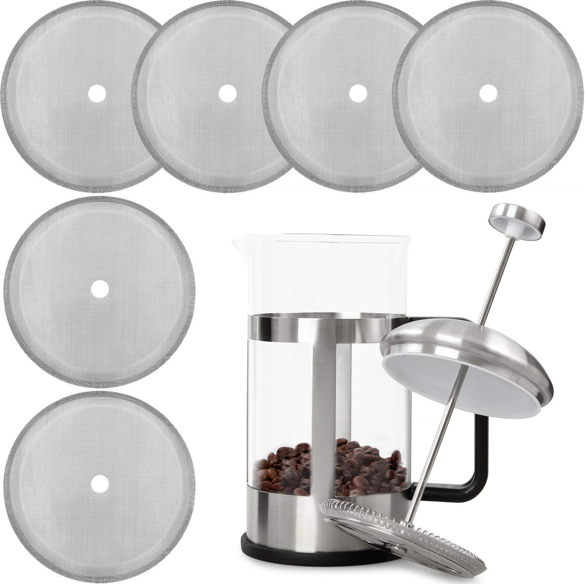 Boao 6 Packs French Press Replacement Cafetiere Filter Mesh Screen Coffee French Press Filters, 4