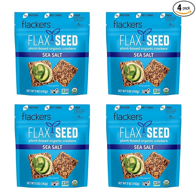 Flackers Organic Sea Salt Flaxseed Crackers, 5 Ounce 1-Pack, Gluten Free, Non GMO, Vegan, Keto