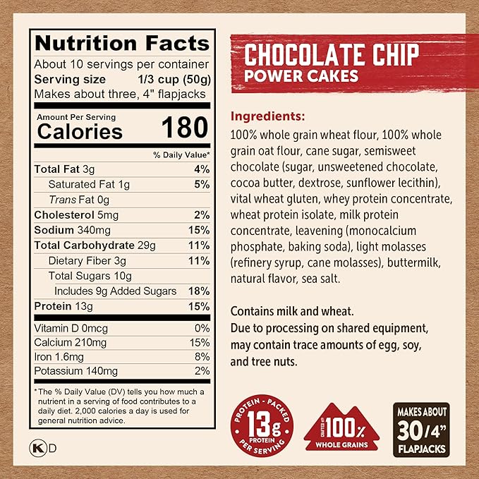 Kodiak Cakes Power Cakes, Pancake & Waffle Mix, Chocolate Chip, High Protein,100% Whole Grains