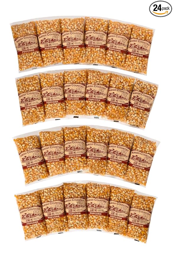 Amish Country Popcorn | 24-4 Oz Bags - Medium Yellow Popcorn | Old Fashioned, Non-GMO and Gluten