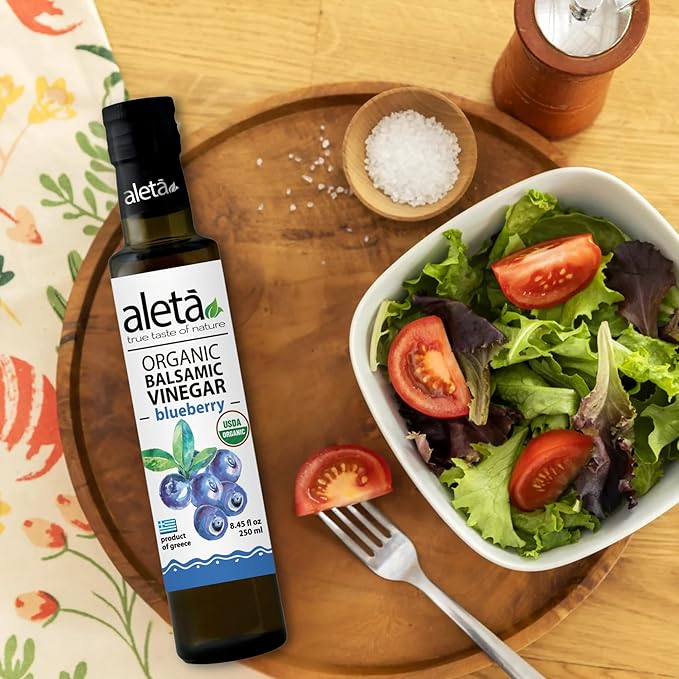 Aleta Farms Balsamic Vinegar, Greek Organic Blueberry Infused Aged Balsamic Vinegar, USDA Organic